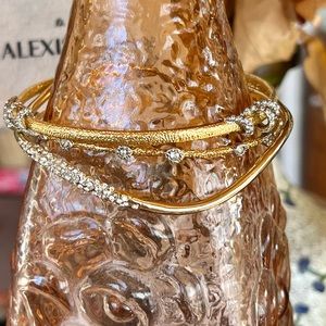 Three Alexis Bittar Textured Gold Diamond Serpent CZS 925Silver Bangle Bracelets